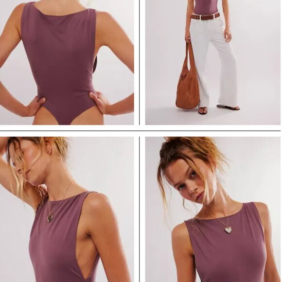 Free People Sleek Low-Back Bodysuit โ Mauve โ Size Large โ Excellent Condition - Picture 1 of 9